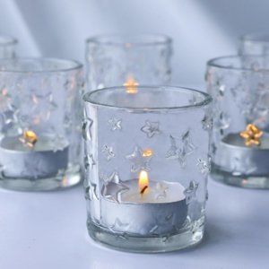 Stars Clear Glass Votive & Tealight Candle Holders - Winter Holidays Decor